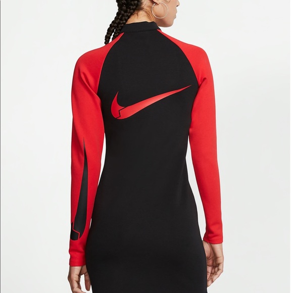 Nike | Dresses | Nwt Nike Sportswear Long Sleeve Dress Blackred | Poshmark